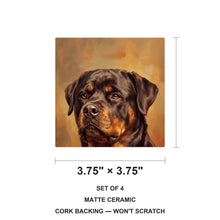 Rottweiler Portrait ceramic coasters set of 4, size 3.75 inches
