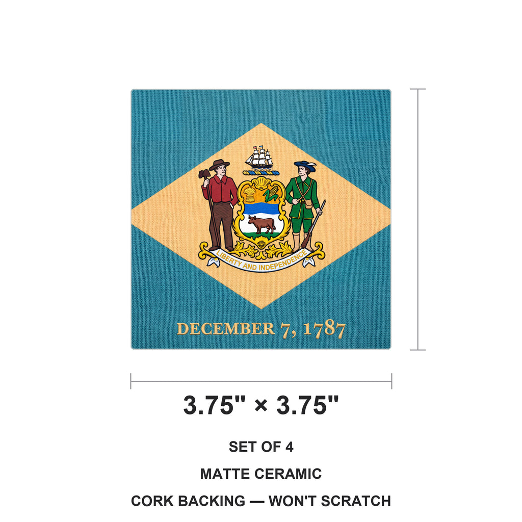 Delaware State Flag ceramic coasters set of 4, size 3.75 inches