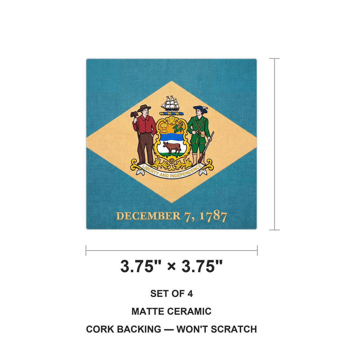 Delaware State Flag ceramic coasters set of 4, size 3.75 inches