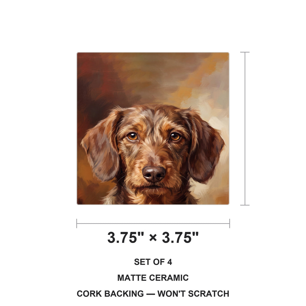 Dachshund Portrait ceramic coasters set of 4, size 3.75 inches