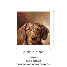 Dachshund Portrait ceramic coasters set of 4, size 3.75 inches