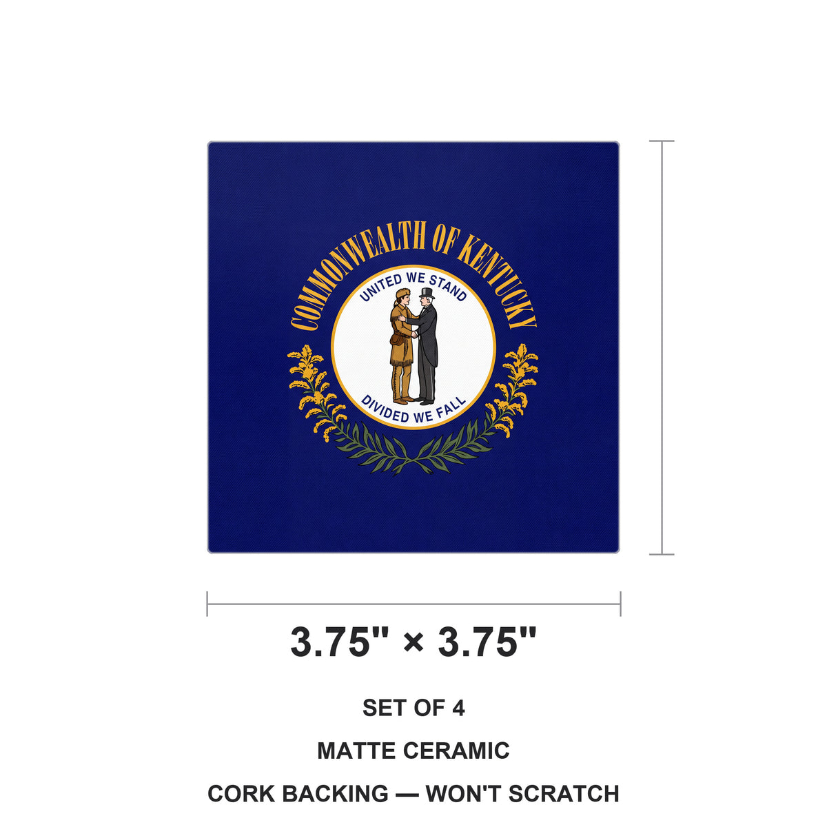 Kentucky State Flag ceramic coasters set of 4, size 3.75 inches