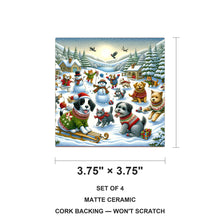 Cozy Christmas Pets ceramic coasters set of 4, size 3.75 inches