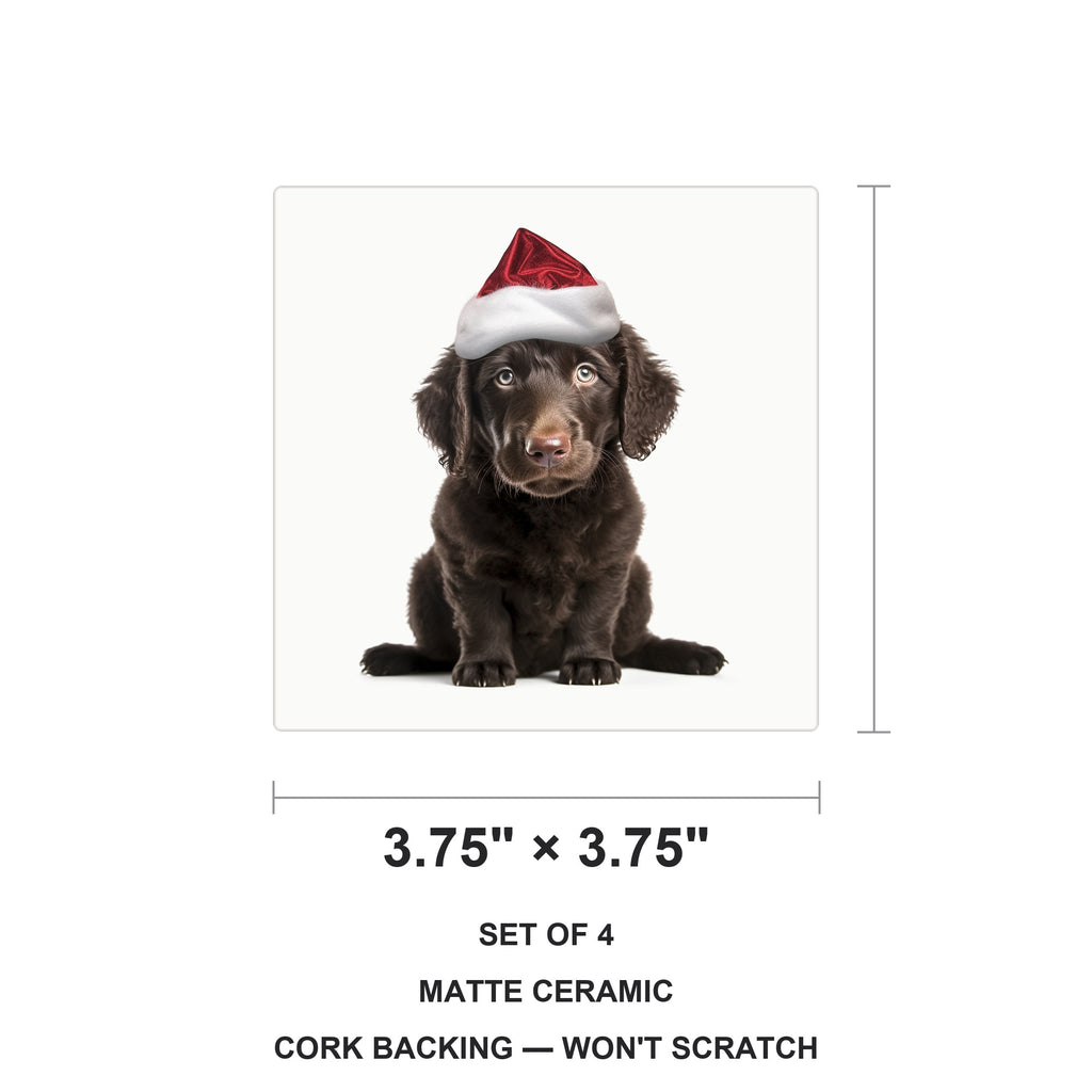 Curly-Coated Retriever Puppy ceramic coasters set of 4, size 3.75 inches