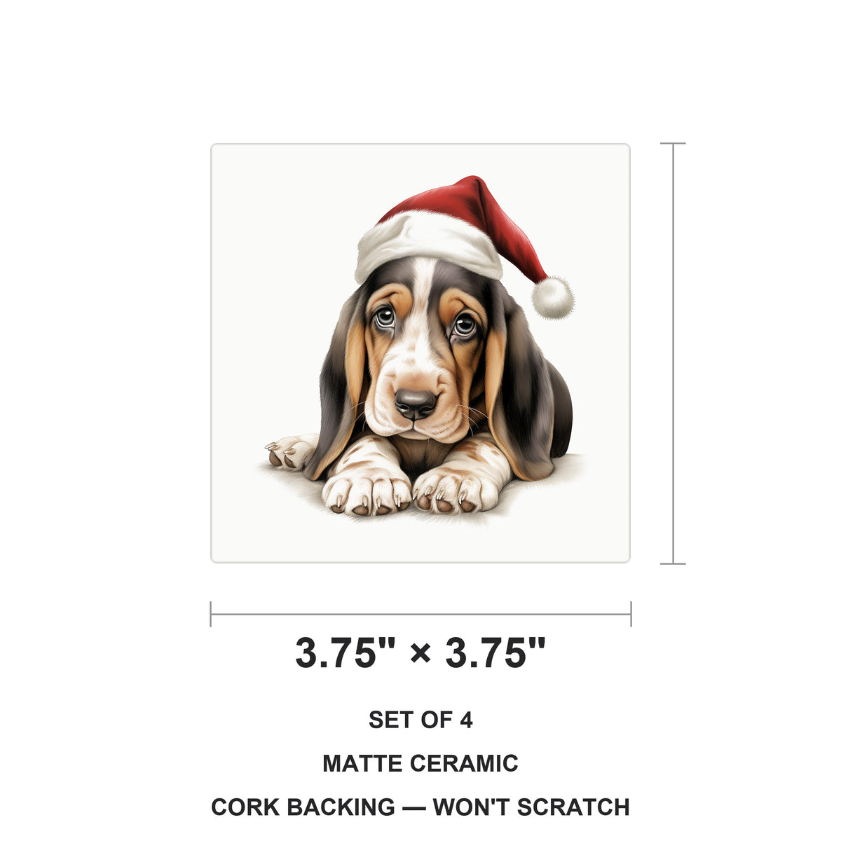 Basset Hound Puppy Drawing ceramic coasters set of 4, size 3.75 inches
