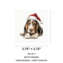Basset Hound Puppy Drawing ceramic coasters set of 4, size 3.75 inches