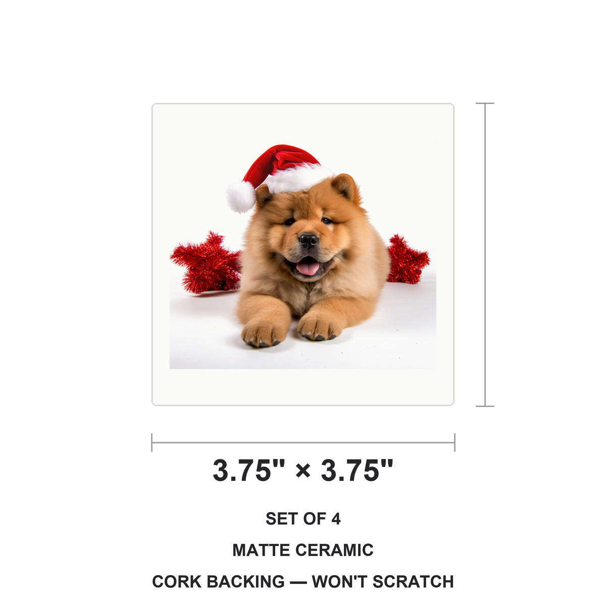 Chow Chow Puppy ceramic coasters set of 4, size 3.75 inches