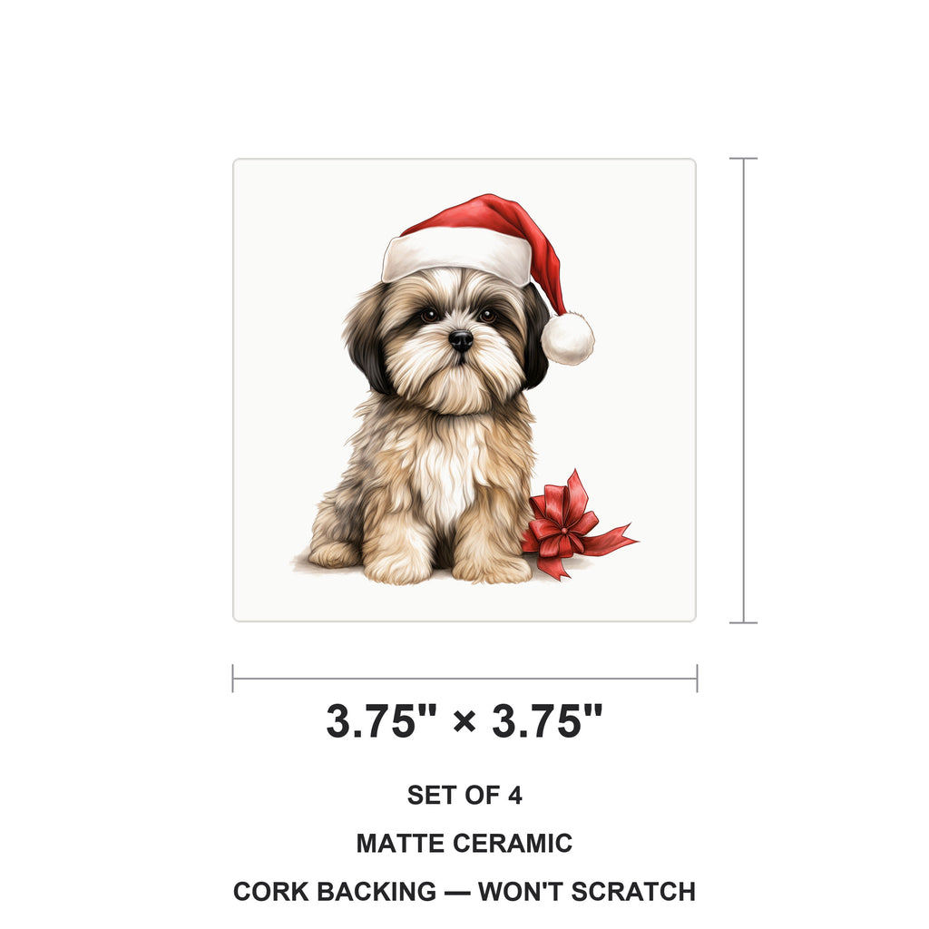 Lhasa Apso Puppy Drawing ceramic coasters set of 4, size 3.75 inches