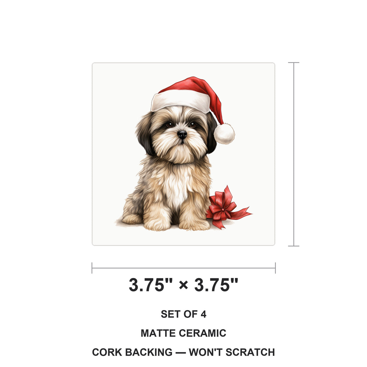 Lhasa Apso Puppy Drawing ceramic coasters set of 4, size 3.75 inches