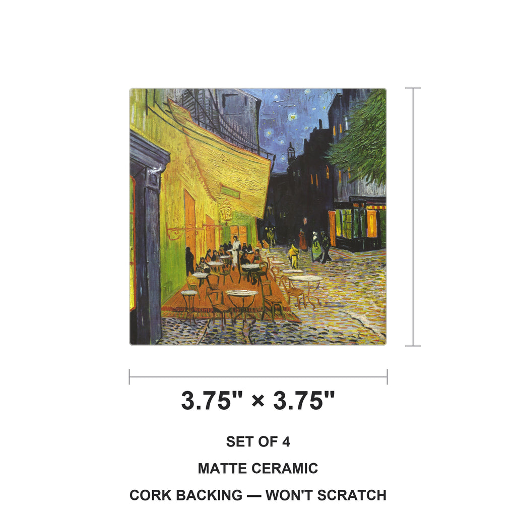 Cafe Terrace At Night ceramic coasters set of 4, size 3.75 inches