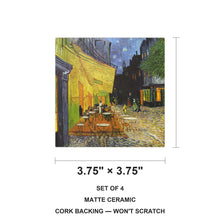 Cafe Terrace At Night ceramic coasters set of 4, size 3.75 inches