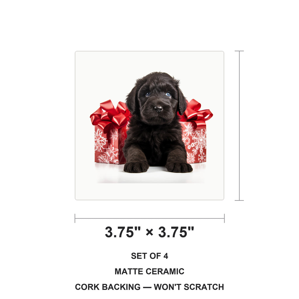 Black Russian Terrier Puppy ceramic coasters set of 4, size 3.75 inches