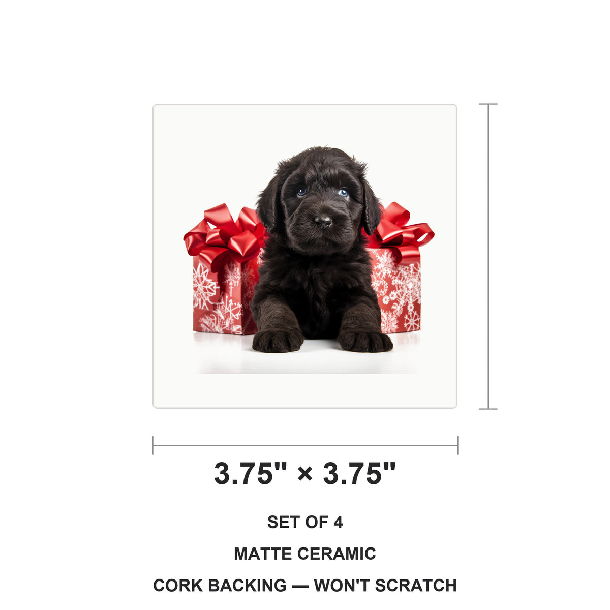 Black Russian Terrier Puppy ceramic coasters set of 4, size 3.75 inches