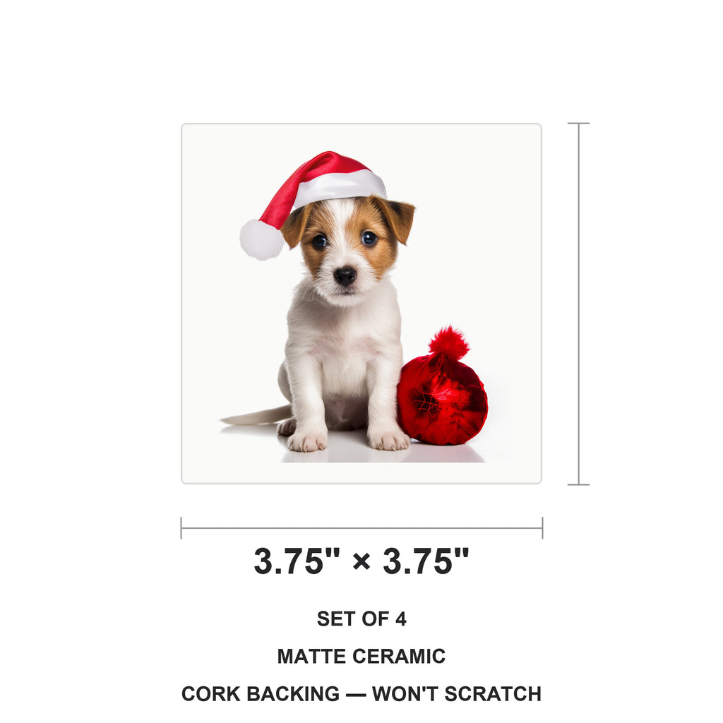 Parson Russell Terrier Puppy ceramic coasters set of 4, size 3.75 inches