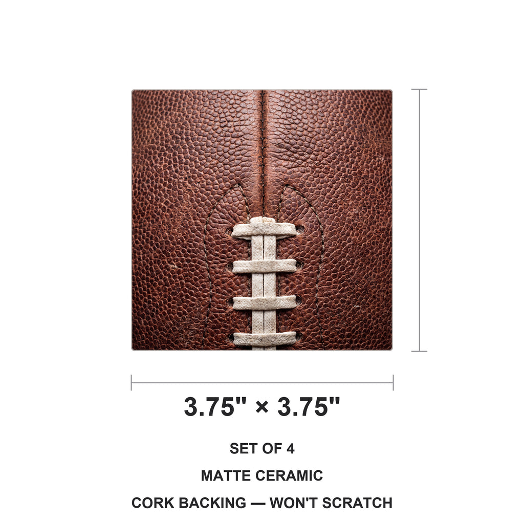 Football Pigskin ceramic coasters set of 4, size 3.75 inches