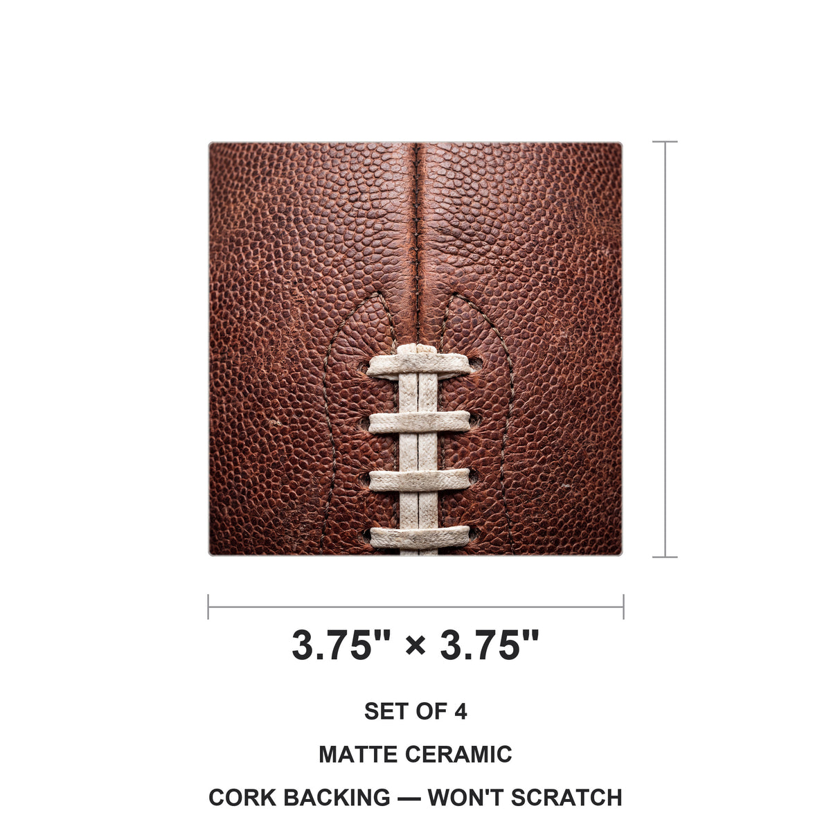 Football Pigskin ceramic coasters set of 4, size 3.75 inches