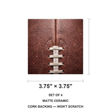 Football Pigskin ceramic coasters set of 4, size 3.75 inches
