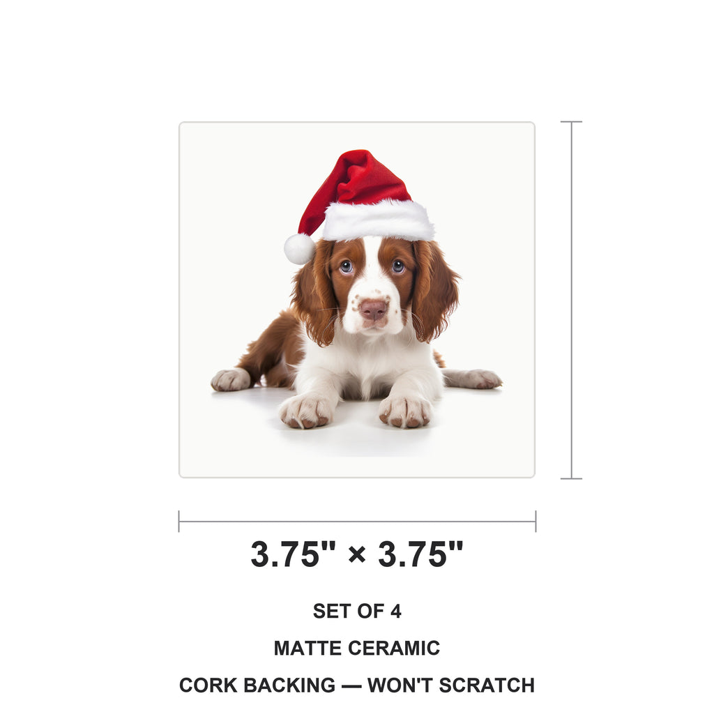 Irish Red and White Setter Puppy ceramic coasters set of 4, size 3.75 inches