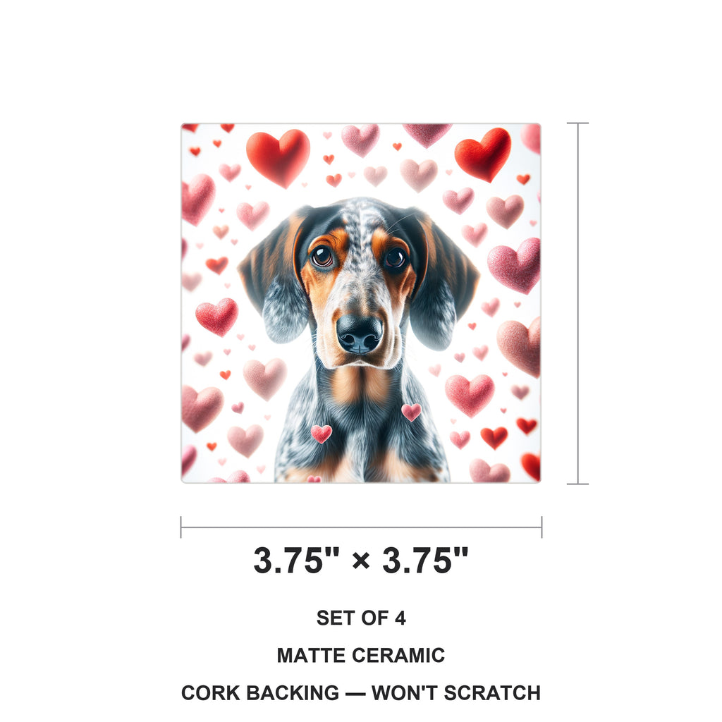 Bluetick Coonhound ceramic coasters set of 4, size 3.75 inches