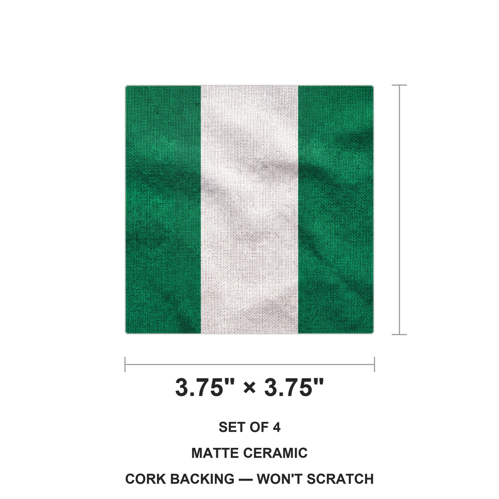 Nigeria Flag Pride ceramic coasters set of 4, size 3.75 inches