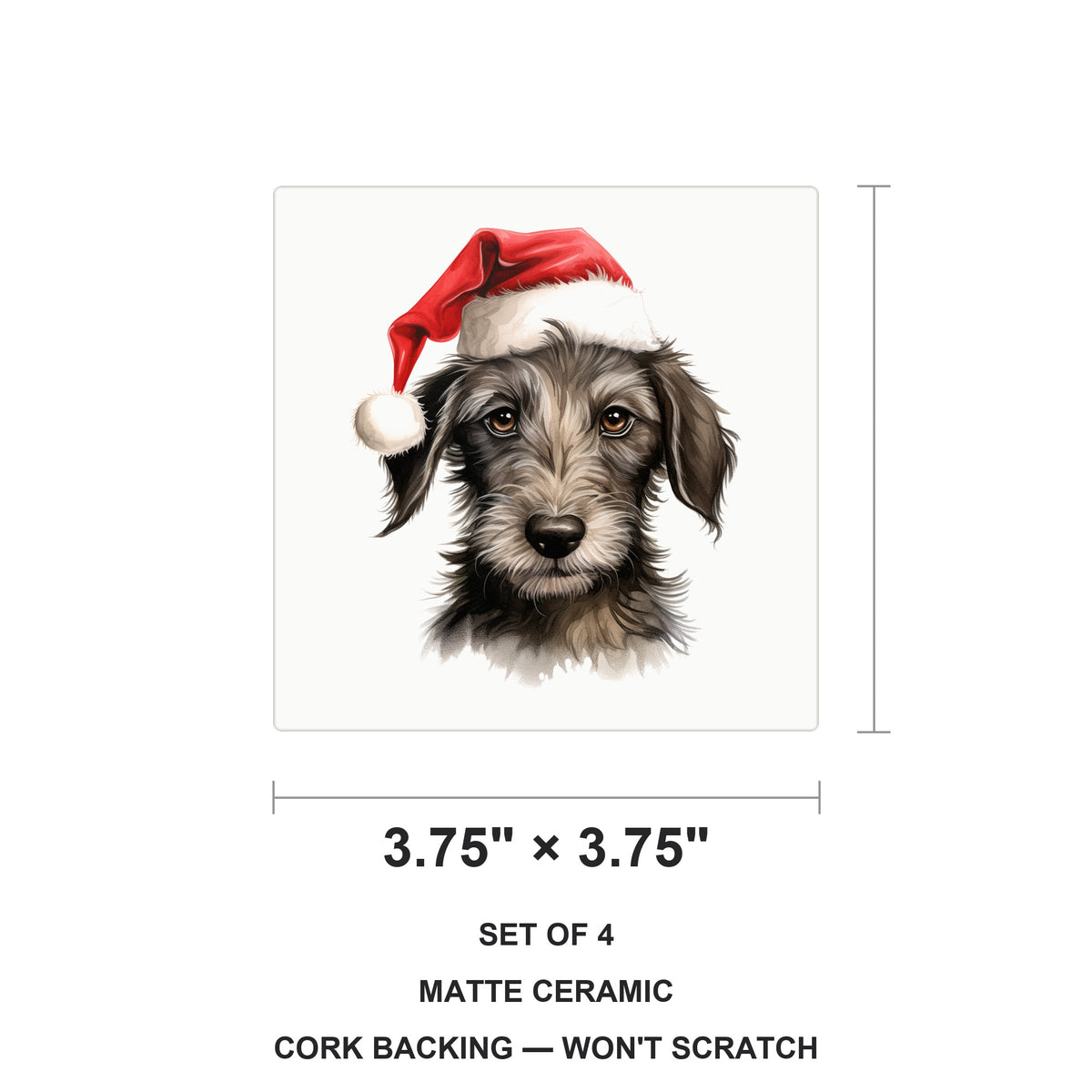 Scottish Deerhound Puppy Drawing ceramic coasters set of 4, size 3.75 inches