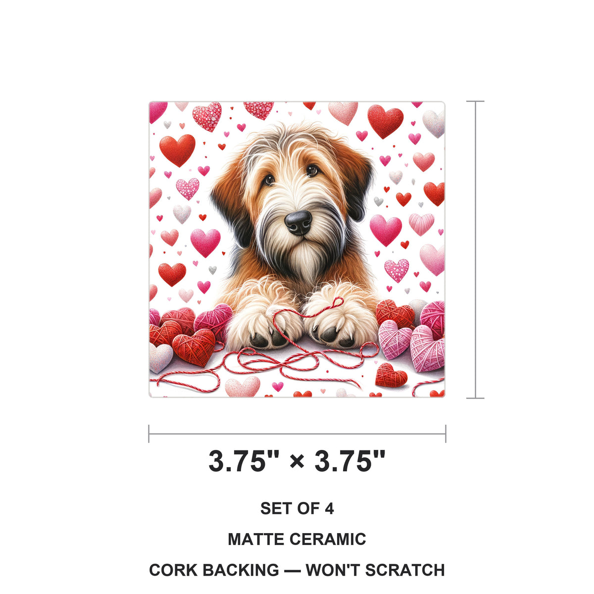 Briard ceramic coasters set of 4, size 3.75 inches