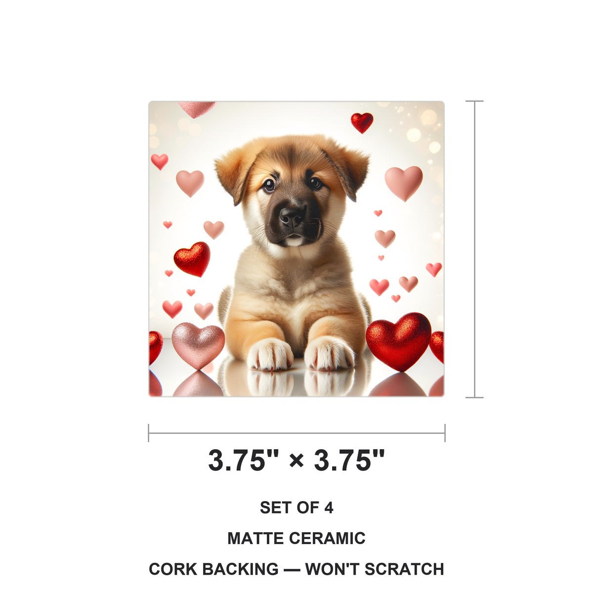 German Shepherd Dog ceramic coasters set of 4, size 3.75 inches