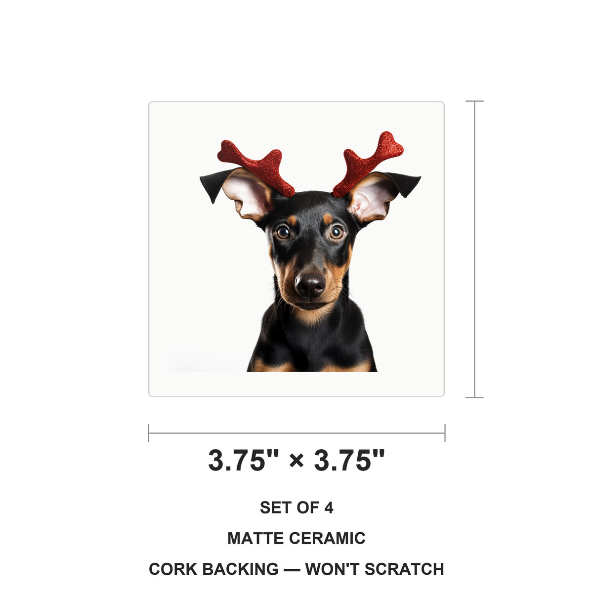Doberman Pinscher Puppy ceramic coasters set of 4, size 3.75 inches
