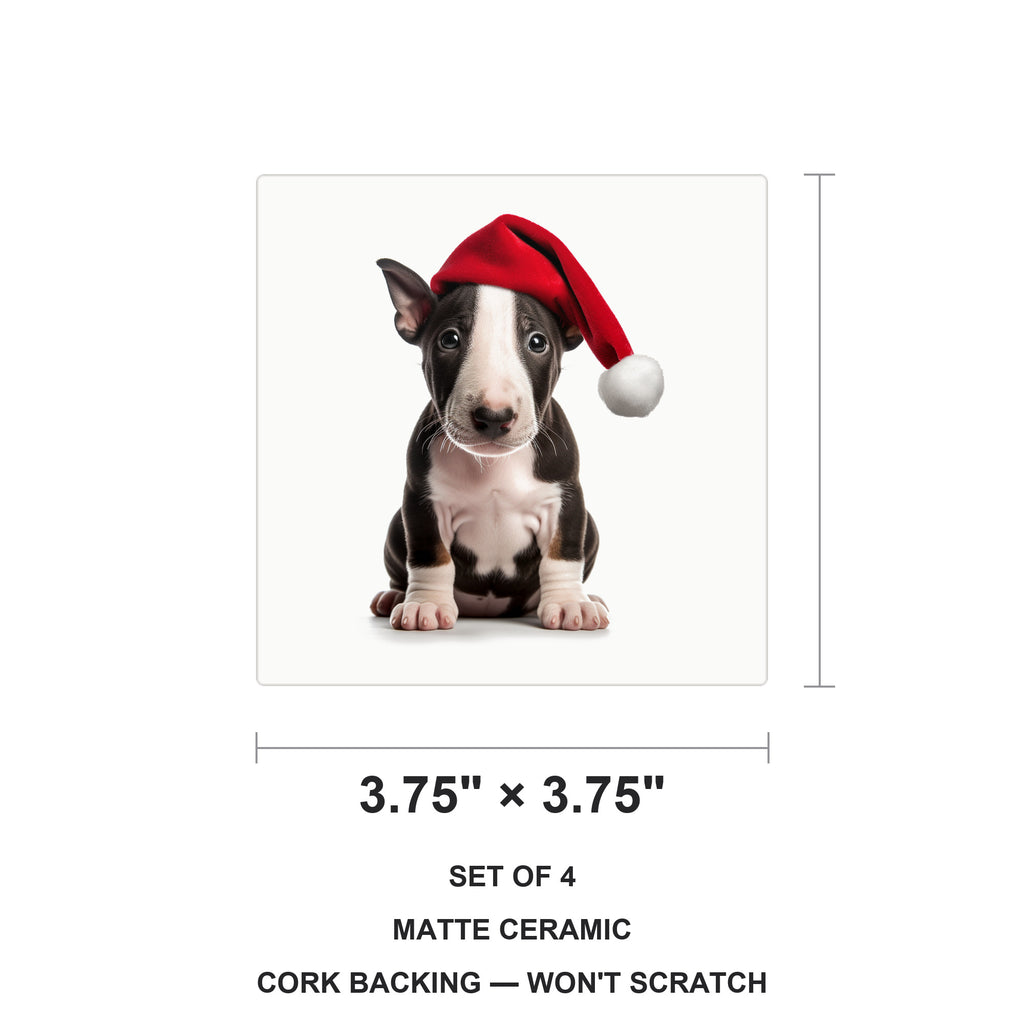 Miniature Bull Terrier Puppy ceramic coasters set of 4, size 3.75 inches