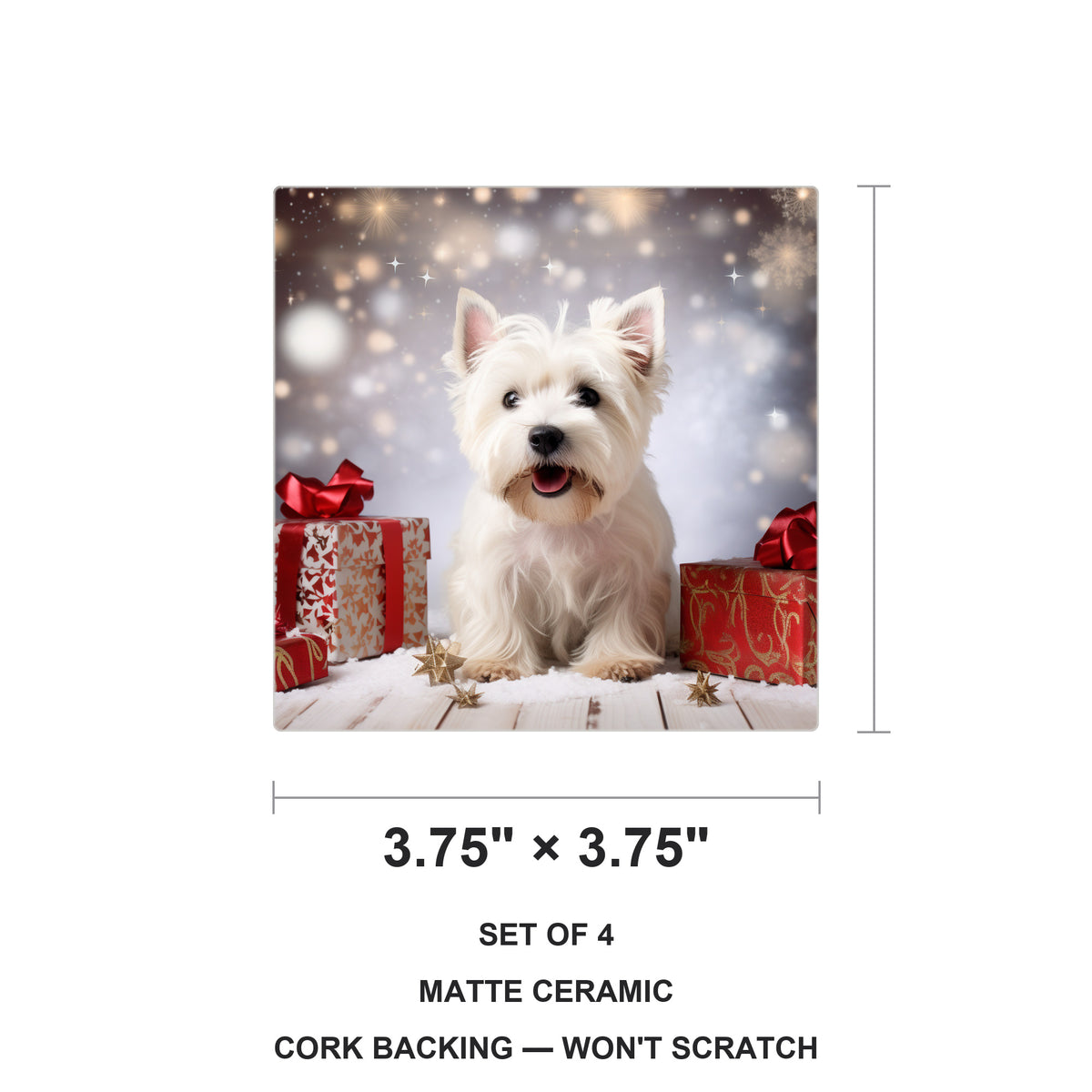 West Highland White Terrier ceramic coasters set of 4, size 3.75 inches