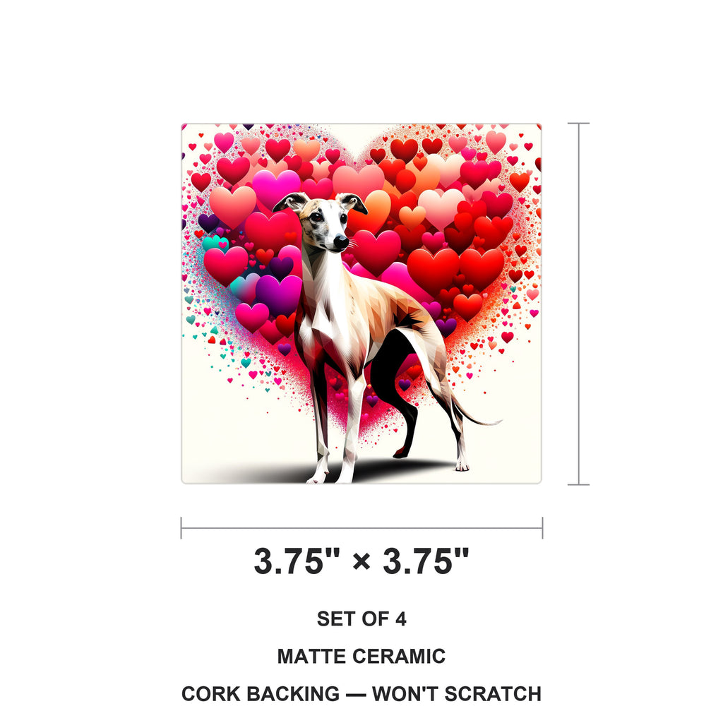 Whippet ceramic coasters set of 4, size 3.75 inches