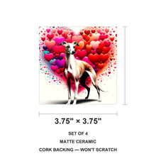 Whippet ceramic coasters set of 4, size 3.75 inches