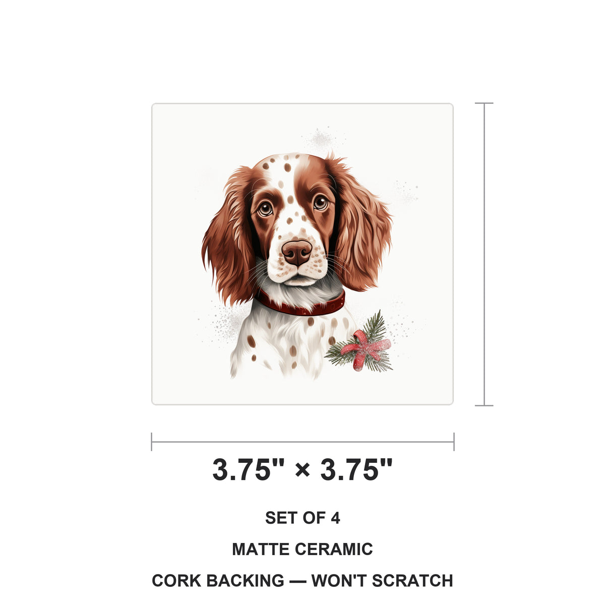 Irish Red and White Setter Puppy Drawing ceramic coasters set of 4, size 3.75 inches