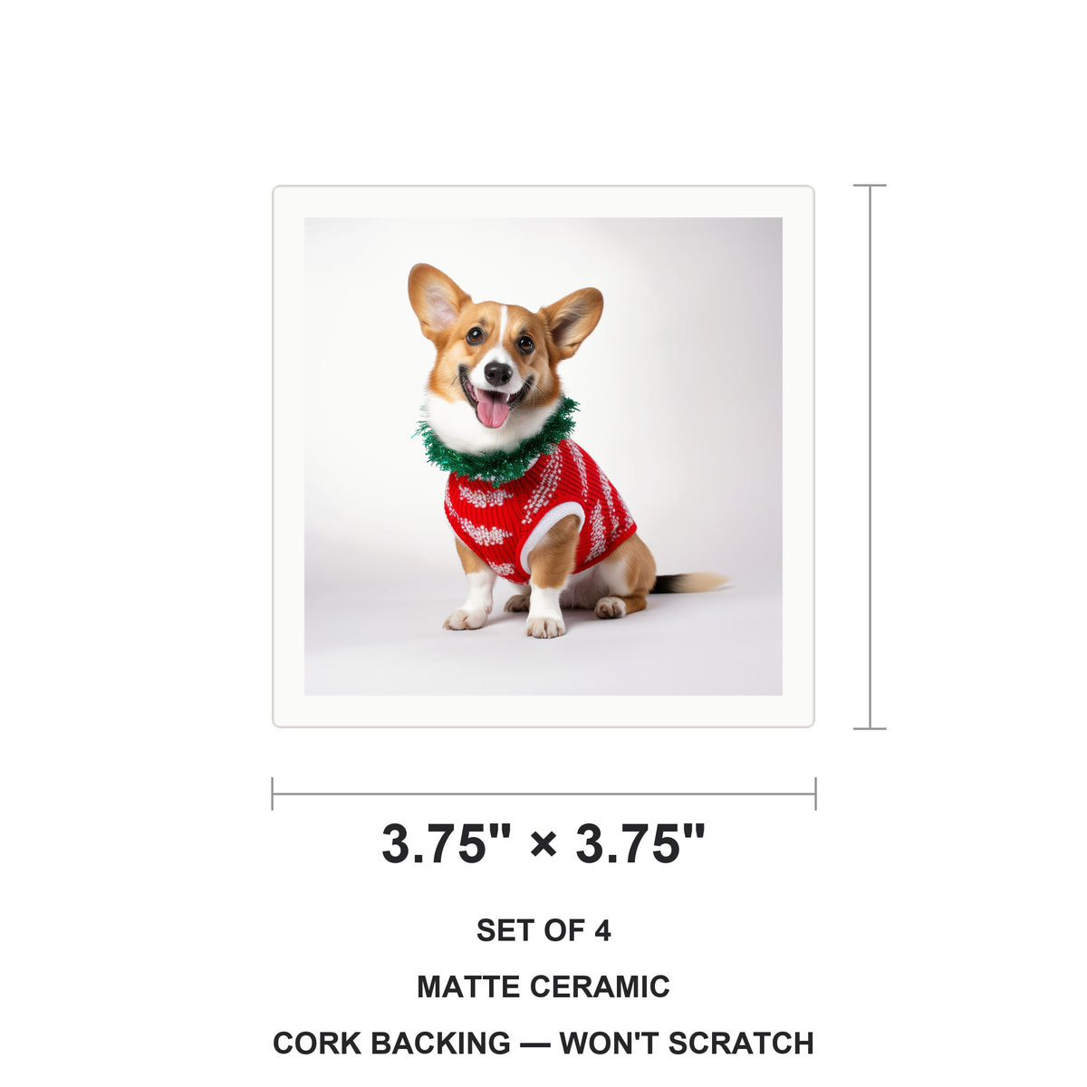 Cardigan Welsh Corgi ceramic coasters set of 4, size 3.75 inches