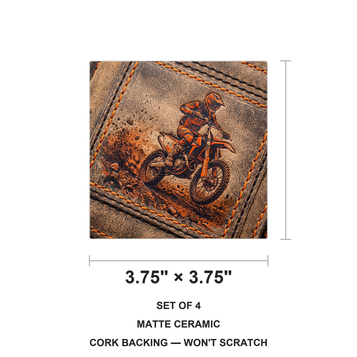 Motocross Dirt Bike ceramic coasters set of 4, size 3.75 inches