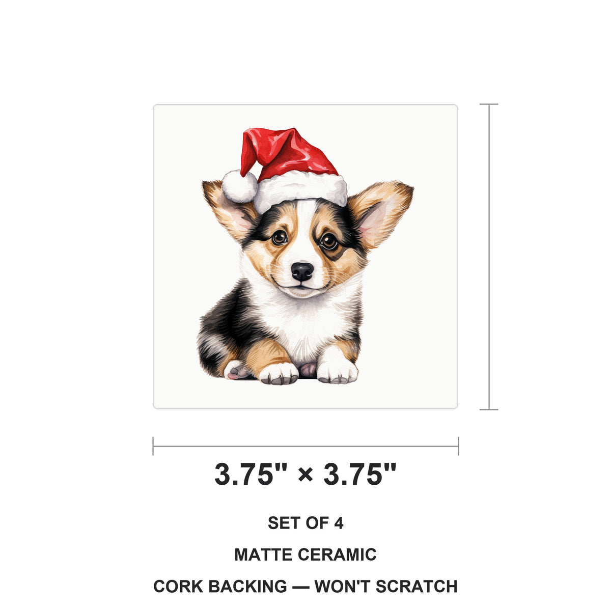 Pembroke Welsh Corgi Puppy Drawing ceramic coasters set of 4, size 3.75 inches