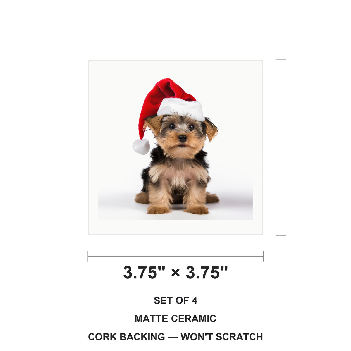Yorkshire Terrier ceramic coasters set of 4, size 3.75 inches