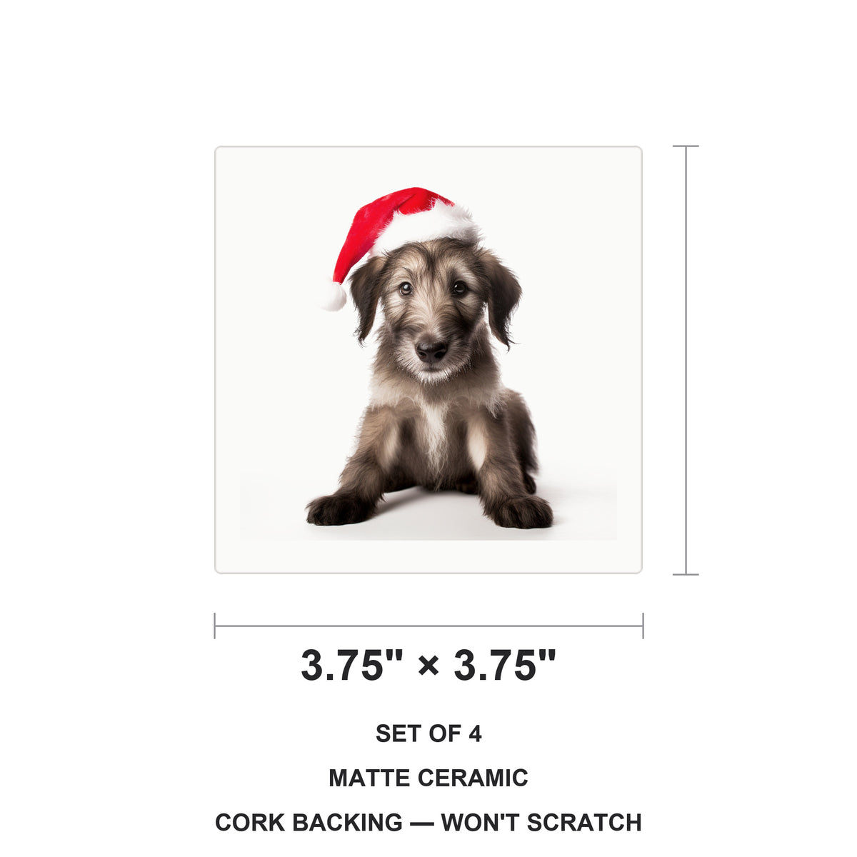 Irish Wolfhound Puppy ceramic coasters set of 4, size 3.75 inches