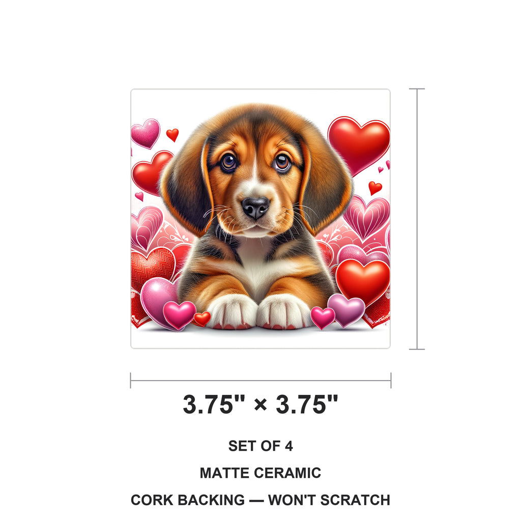 Beagle ceramic coasters set of 4, size 3.75 inches
