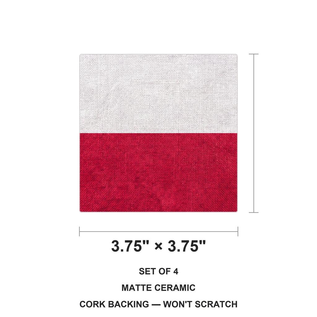 Poland Flag Pride ceramic coasters set of 4, size 3.75 inches