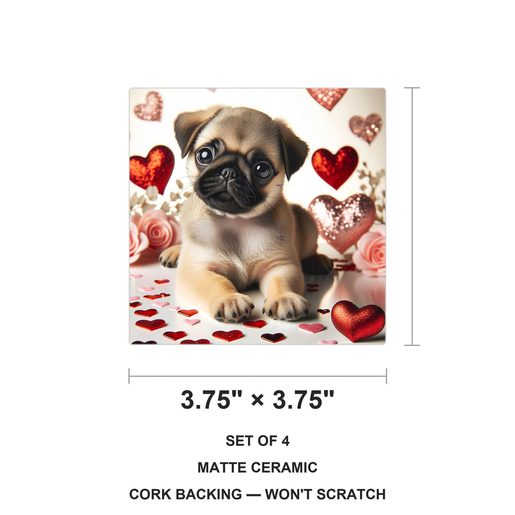 Pug ceramic coasters set of 4, size 3.75 inches