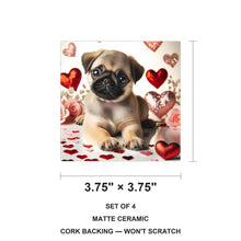 Pug ceramic coasters set of 4, size 3.75 inches