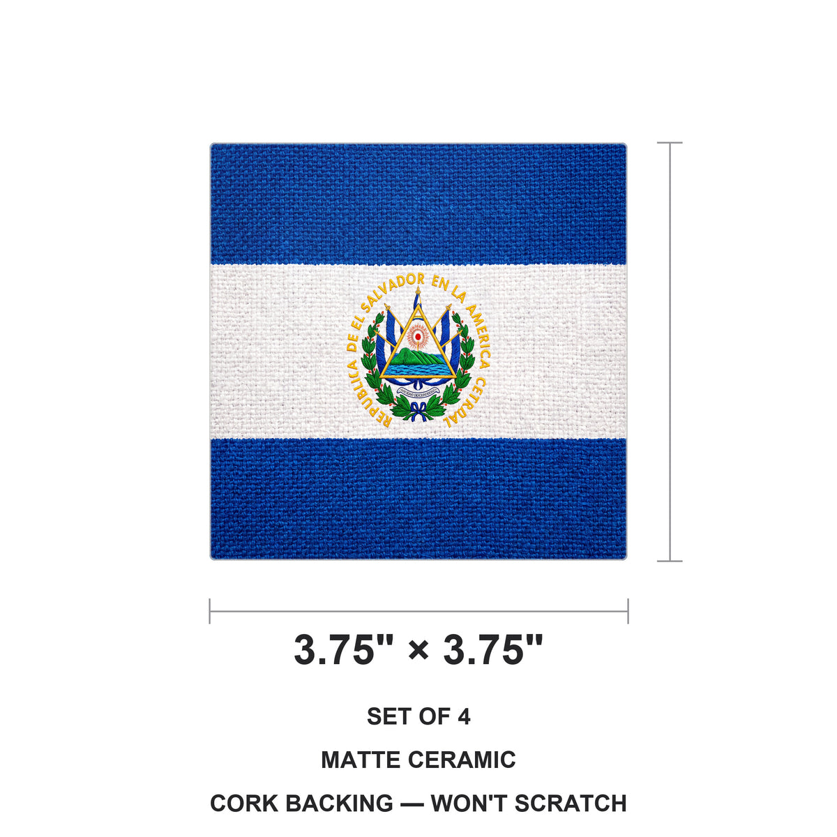 El Salvador Flag Pride ceramic coasters set of 4, size 3.75 inches