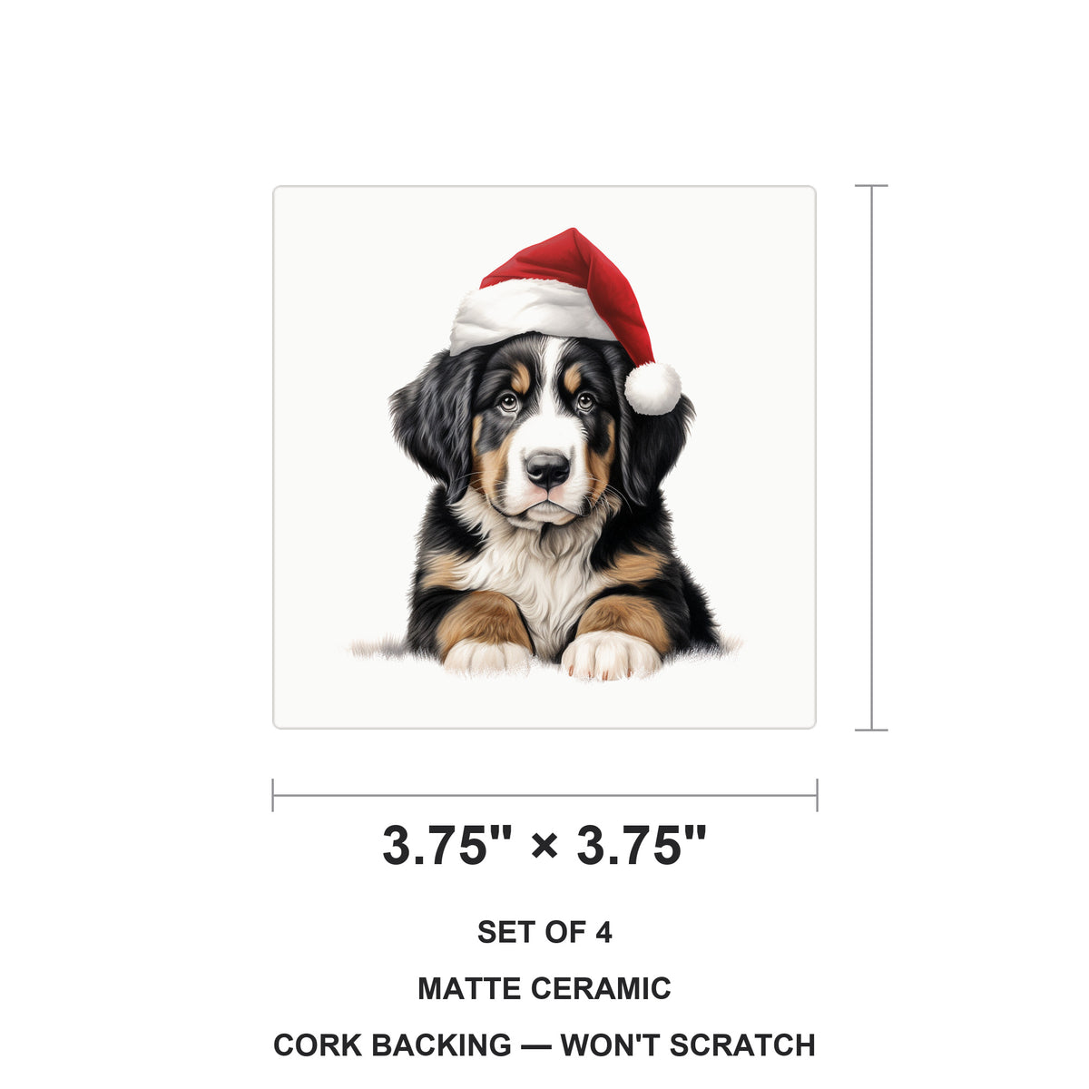 Greater Swiss Mountain Dog Puppy Drawing ceramic coasters set of 4, size 3.75 inches