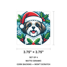 Shih Tzu Christmas Ornament Art ceramic coasters set of 4, size 3.75 inches