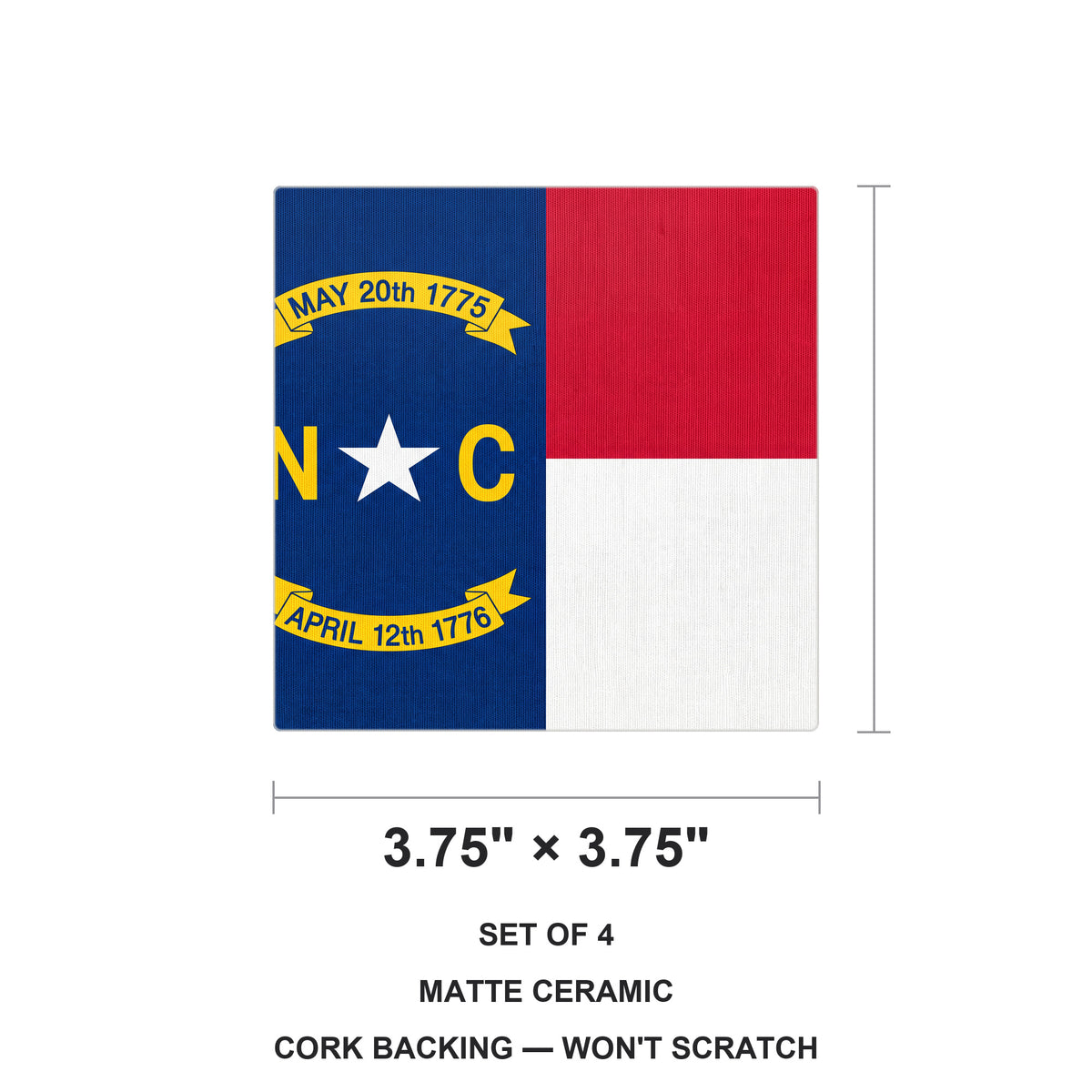 North Carolina State Flag ceramic coasters set of 4, size 3.75 inches