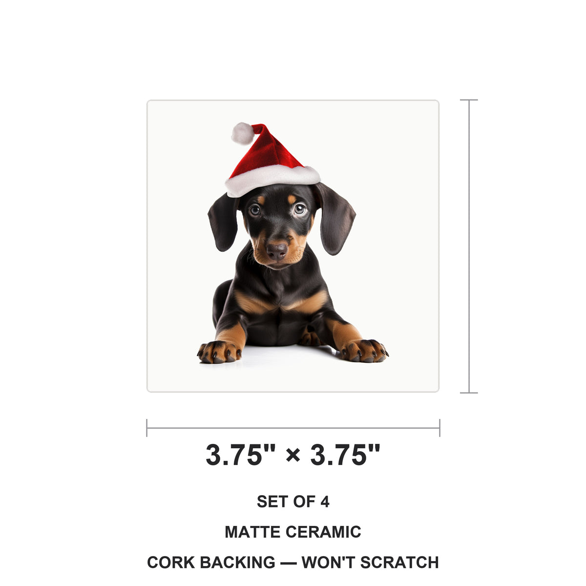 Doberman Pinscher Puppy ceramic coasters set of 4, size 3.75 inches