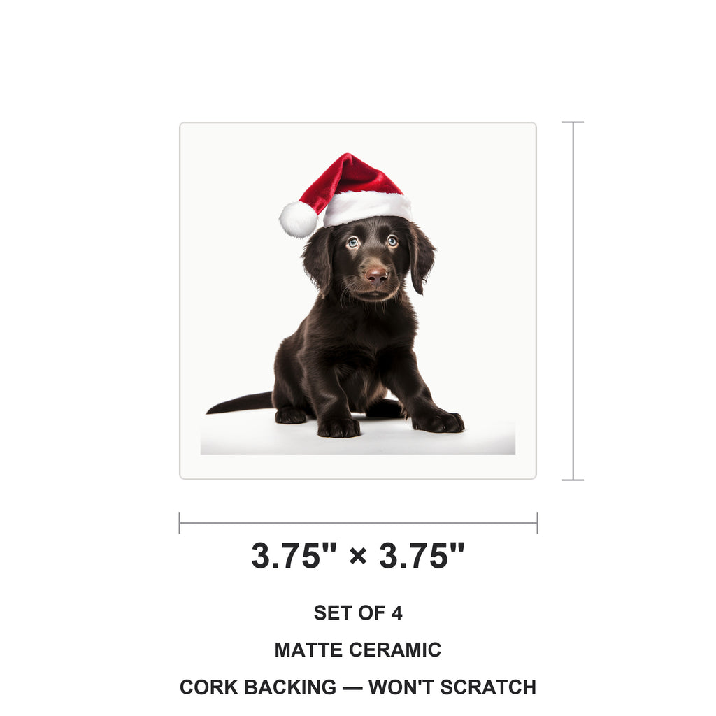 Flat-Coated Retriever Puppy ceramic coasters set of 4, size 3.75 inches