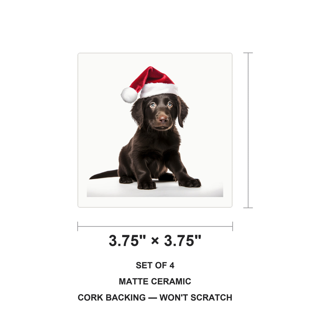 Flat-Coated Retriever Puppy ceramic coasters set of 4, size 3.75 inches