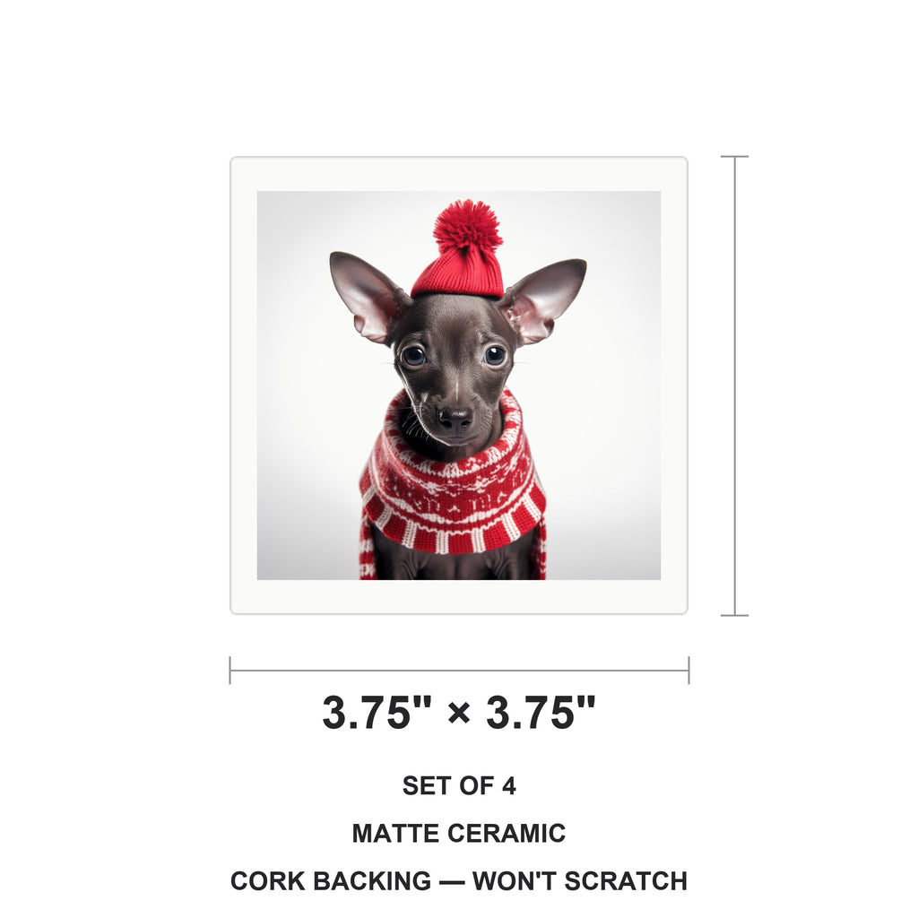 Xoloitzcuintli Puppy ceramic coasters set of 4, size 3.75 inches